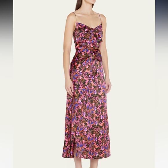 Saloni Floral Silk Satin Midi Dress Floral Size 2 - Picture 1 of 10